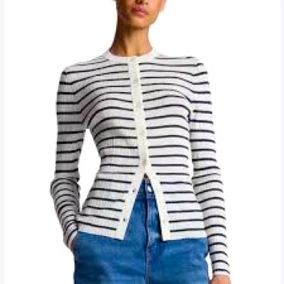 A.L.C. Sweaters - A.L.C. Black and White Striped Fisher Cardigan